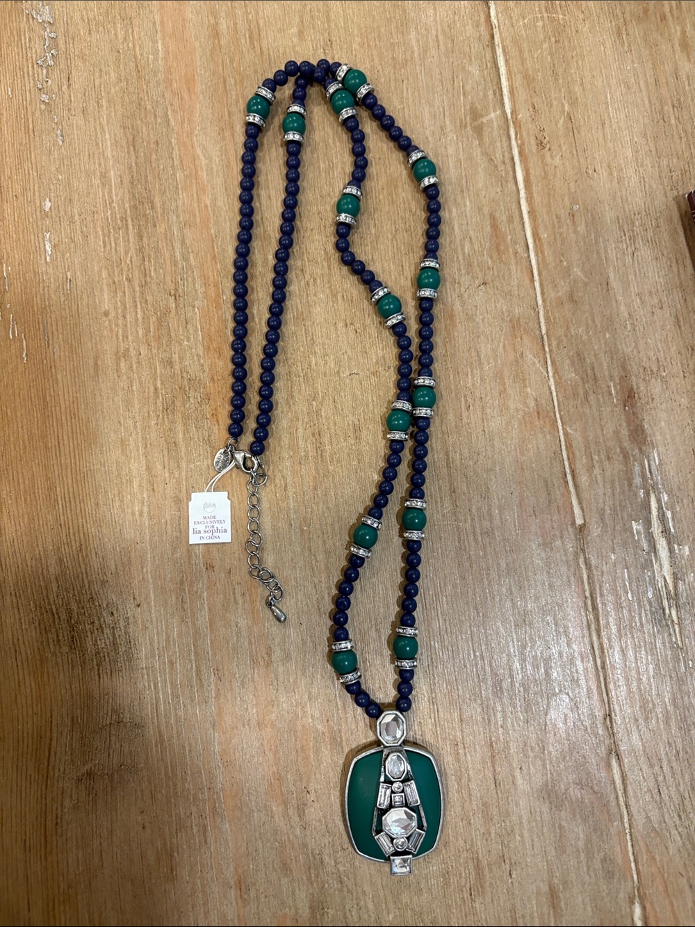 Lia Sophia Green & Navy Beaded Pendant Necklace - Women's Fashion Jewelry